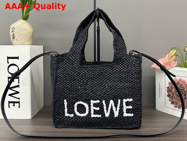 Loewe Small Loewe Font Tote in Black Raffia Replica