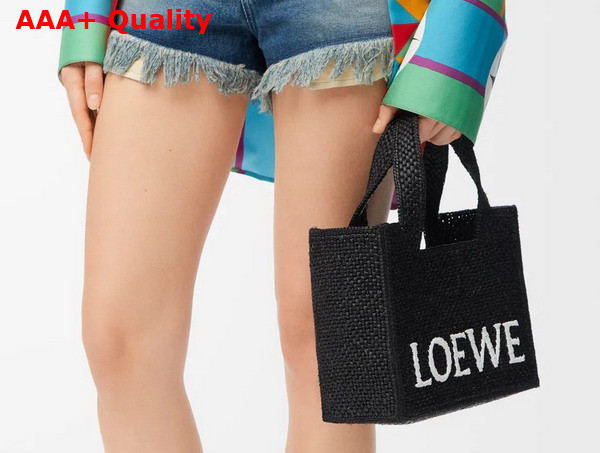 Loewe Small Loewe Font Tote in Black Raffia Replica