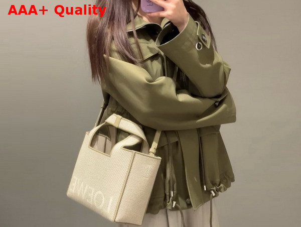Loewe Small Loewe Font Tote in Jacquard Canvas Ecru Replica