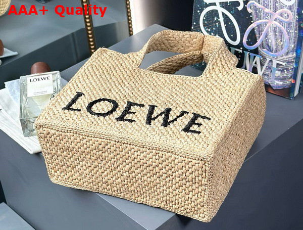 Loewe Small Loewe Font Tote in Natural Raffia Replica