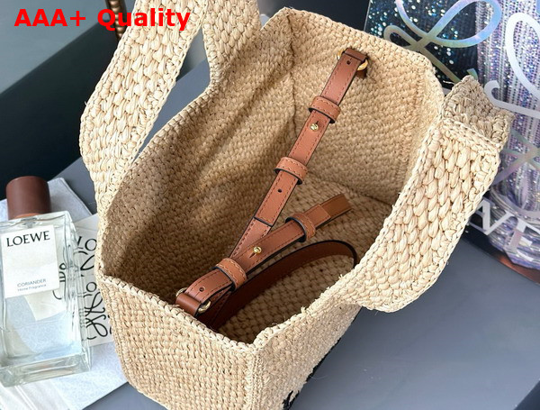 Loewe Small Loewe Font Tote in Natural Raffia Replica