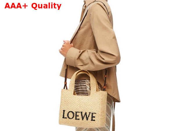 Loewe Small Loewe Font Tote in Natural Raffia Replica