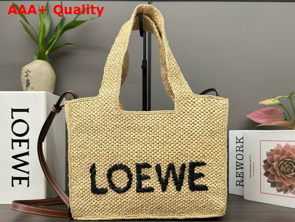 Loewe Small Loewe Font Tote in Raffia Natural Replica