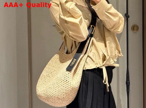 Loewe Small Punch Hole Hobo in Raffia and Calfskin Natural Replica