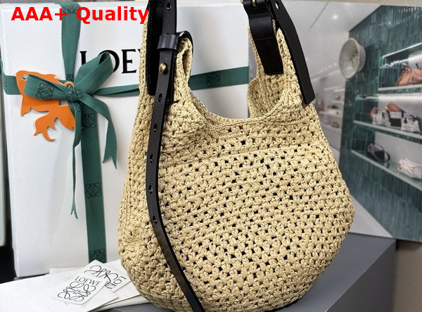 Loewe Small Punch Hole Hobo in Raffia and Calfskin Natural Replica