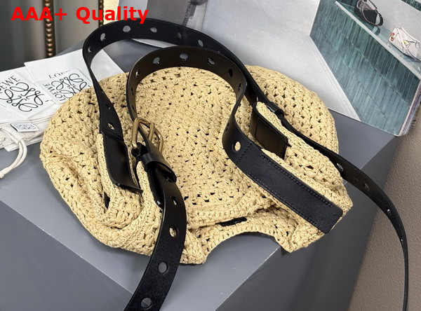 Loewe Small Punch Hole Hobo in Raffia and Calfskin Natural Replica
