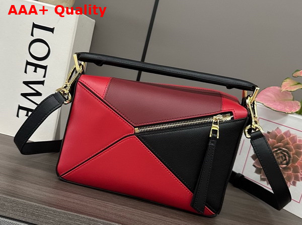 Loewe Small Puzzle Bag Black Red and Tan Classic Calfskin Replica