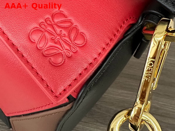 Loewe Small Puzzle Bag Black Red and Tan Classic Calfskin Replica