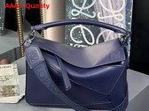 Loewe Small Puzzle Bag in Abyss Blue Satin Calfskin with Adjustable Canvas Shoulder Strap Replica