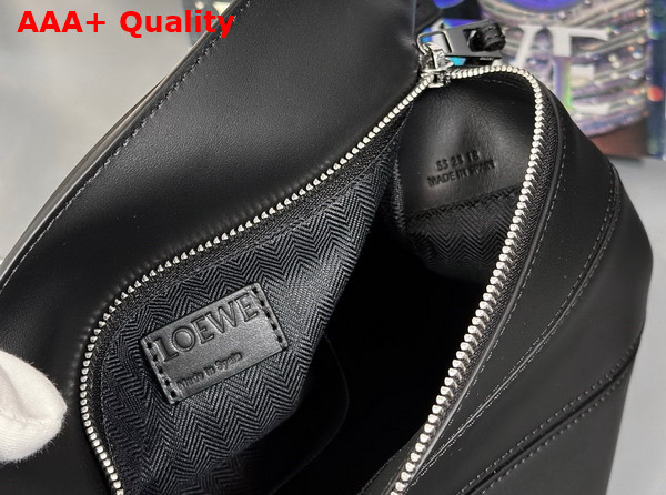 Loewe Small Puzzle Bag in Black Satin Calfskin with Adjustable Canvas Shoulder Strap Replica