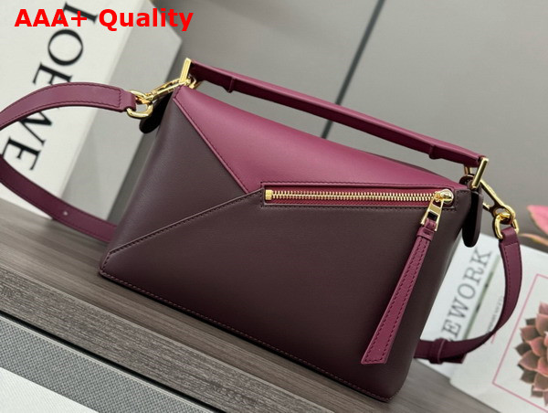 Loewe Small Puzzle Bag in Classic Calfskin Burgundy and Dark Burgundy Replica