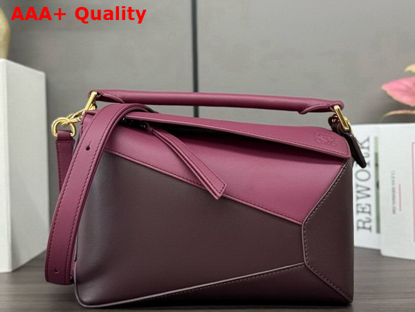 Loewe Small Puzzle Bag in Classic Calfskin Burgundy and Dark Burgundy Replica