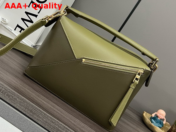 Loewe Small Puzzle Bag in Classic Calfskin Green and Dark Green Replica