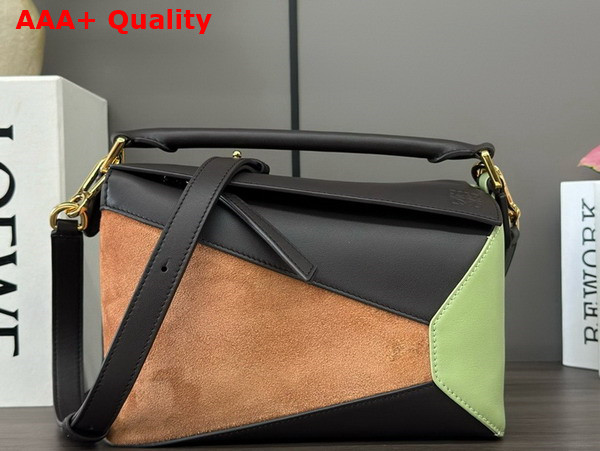 Loewe Small Puzzle Bag in Classic Calfskin and Suede Chocolate and Tan Replica