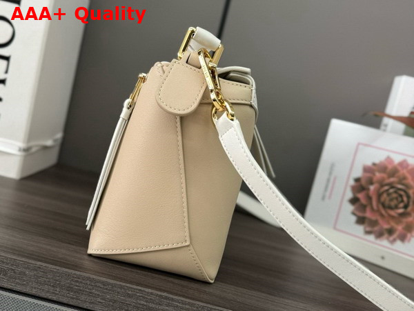 Loewe Small Puzzle Bag in Classic Calfskin and Suede Soft White and Paper Craft Replica