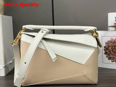 Loewe Small Puzzle Bag in Classic Calfskin and Suede Soft White and Paper Craft Replica
