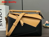Loewe Small Puzzle Bag in Classic Calfskin and Suede Warm Desert and Black Replica