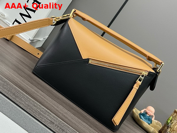 Loewe Small Puzzle Bag in Classic Calfskin and Suede Warm Desert and Black Replica