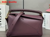 Loewe Small Puzzle Bag in Dark Burgundy Smooth Calfskin with Woven Handle Replica