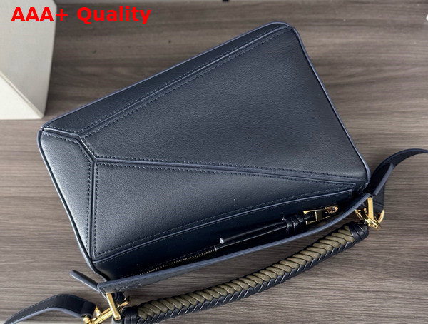 Loewe Small Puzzle Bag in Deep Navy Smooth Calfskin with Woven Handle Replica