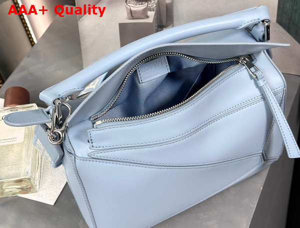Loewe Small Puzzle Bag in Dusty Blue Satin Calfskin Replica