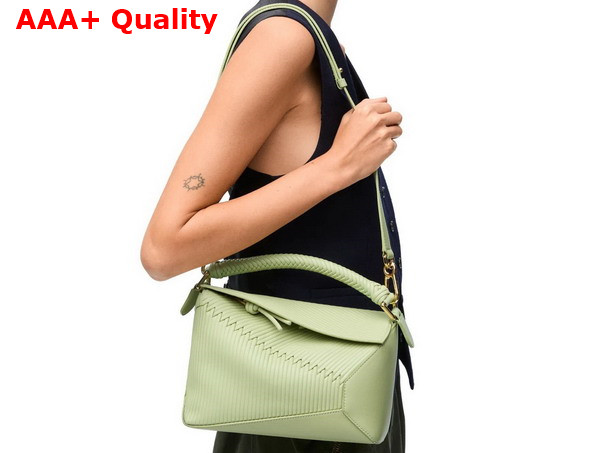 Loewe Small Puzzle Bag in Light Pear Calfskin with Overlapped Panels Replica