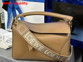 Loewe Small Puzzle Bag in Oak Satin Calfskin with Adjustable Canvas Shoulder Strap Replica