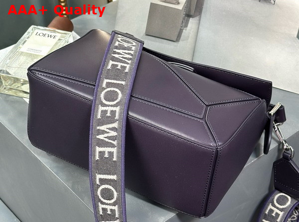Loewe Small Puzzle Bag in Purple Satin Calfskin with Adjustable Canvas Shoulder Strap Replica