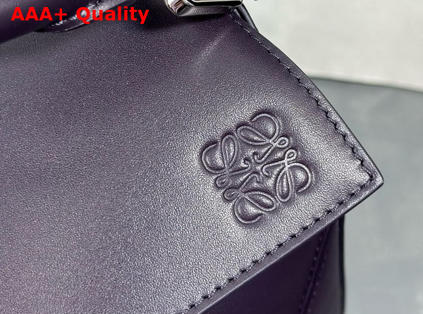 Loewe Small Puzzle Bag in Purple Satin Calfskin with Adjustable Canvas Shoulder Strap Replica