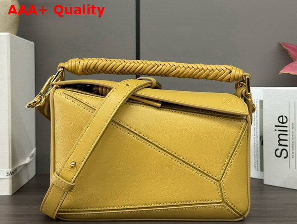 Loewe Small Puzzle Bag in Sahara Smooth Calfskin with Woven Handle Replica