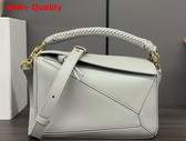Loewe Small Puzzle Bag in Shell Grey Smooth Calfskin with Woven Handle Replica