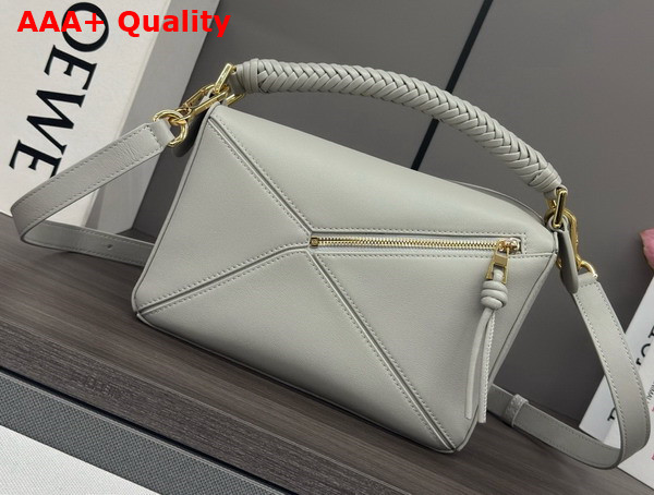 Loewe Small Puzzle Bag in Shell Grey Smooth Calfskin with Woven Handle Replica