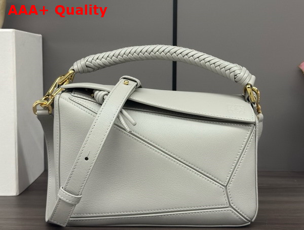 Loewe Small Puzzle Bag in Shell Grey Smooth Calfskin with Woven Handle Replica