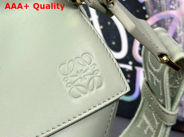 Loewe Small Puzzle Bag in Spring Jade Satin Calfskin with Adjustable Canvas Shoulder Strap Replica