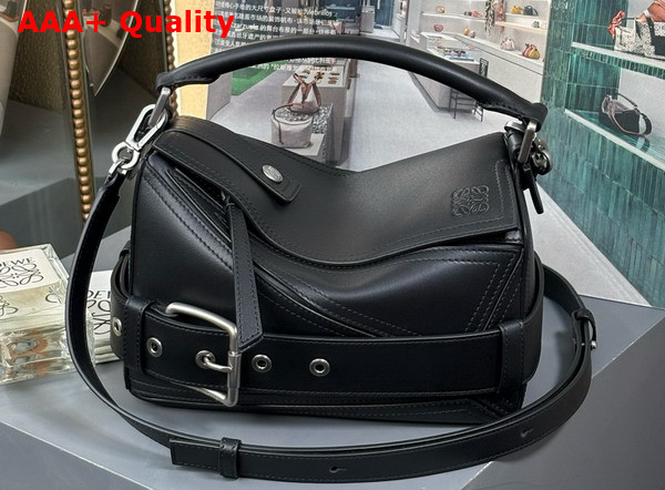 Loewe Small Puzzle Biker Bag in Black Shiny Calfskin Replica