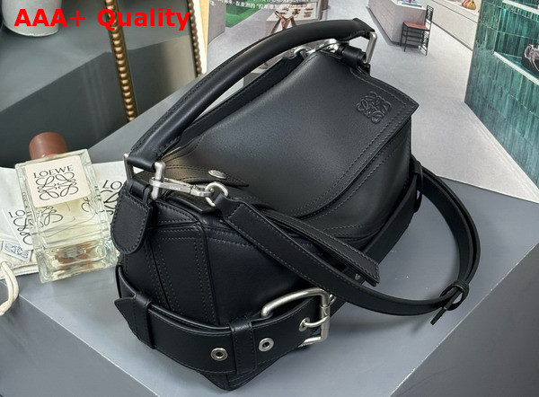 Loewe Small Puzzle Biker Bag in Black Shiny Calfskin Replica