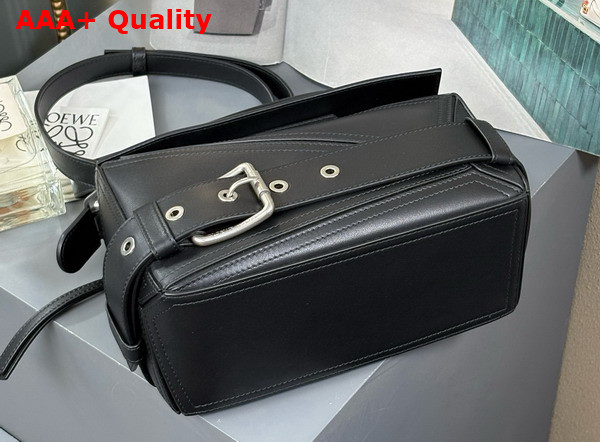 Loewe Small Puzzle Biker Bag in Black Shiny Calfskin Replica