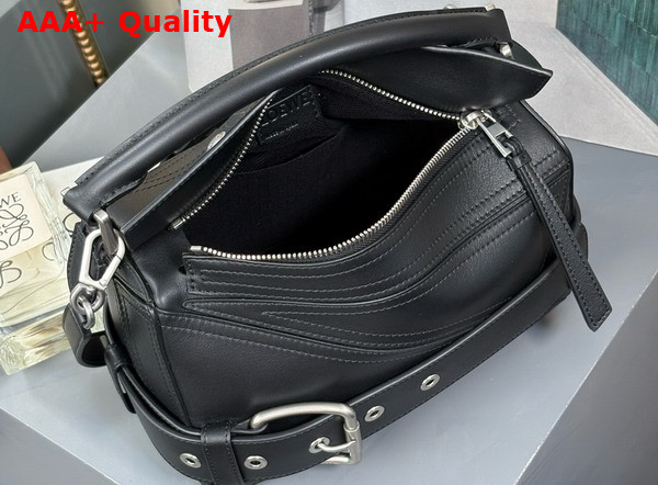Loewe Small Puzzle Biker Bag in Black Shiny Calfskin Replica