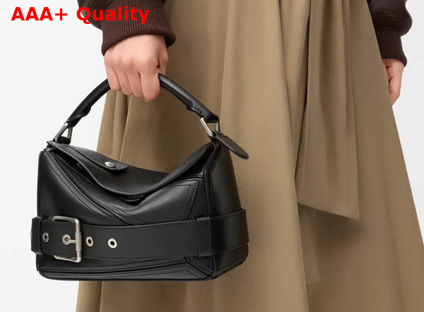 Loewe Small Puzzle Biker Bag in Black Shiny Calfskin Replica