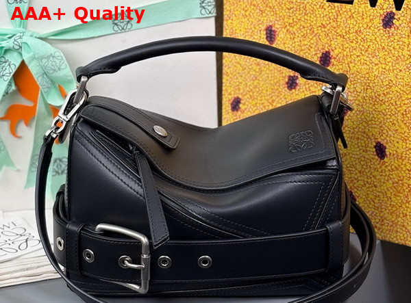 Loewe Small Puzzle Biker Bag in Black Shiny Calfskin Replica