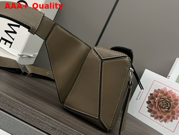 Loewe Small Puzzle Bumbag in Khaki Classic Calfskin Replica