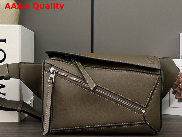Loewe Small Puzzle Bumbag in Khaki Classic Calfskin Replica