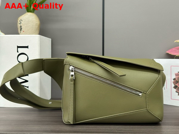Loewe Small Puzzle Bumbag in Olive Classic Calfskin Replica