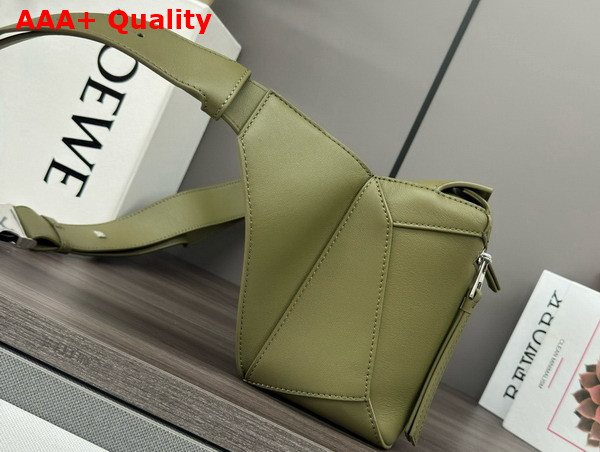 Loewe Small Puzzle Bumbag in Olive Classic Calfskin Replica