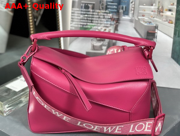Loewe Small Puzzle Edge Bag in Satin Calfskin Ruby Red Glaze Replica