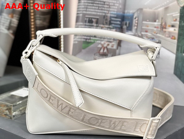 Loewe Small Puzzle Edge Bag in Satin Calfskin White Glaze Replica