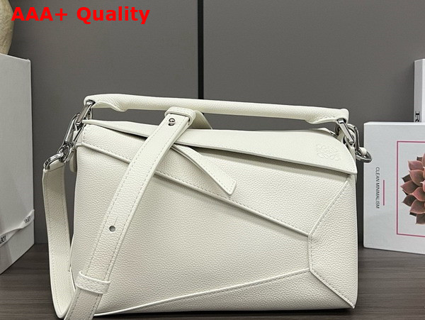 Loewe Small Puzzle Edge Bag in Soft Grained Calfskin Soft White Replica