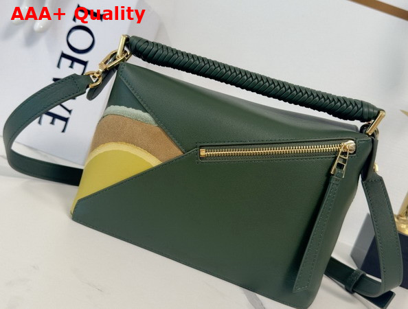 Loewe Small Puzzle Edge Landscape Bag in Bottle Green Nappa Calfskin Replica