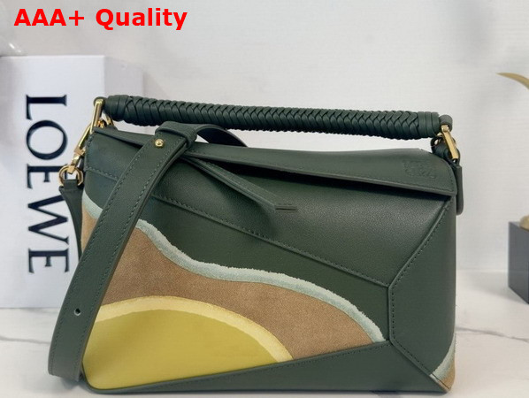 Loewe Small Puzzle Edge Landscape Bag in Bottle Green Nappa Calfskin Replica