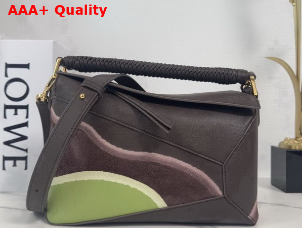 Loewe Small Puzzle Edge Landscape Bag in Chocolate Nappa Calfskin Replica